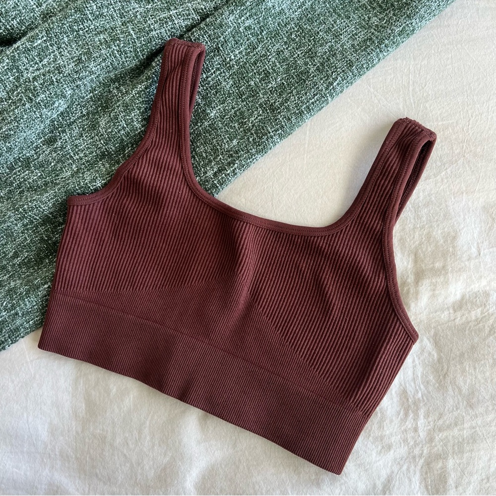 Maple Brown Ribbed Square Neck Bralette